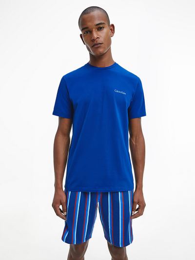 Calvin Klein Ruhák HU726451 | Calvin Klein Sunbeam Stripe Shorts Férfi Pizsama Szett Kék